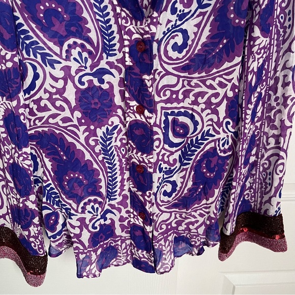 ZARA PURPLE PAISLEY PRINT TOP WITH BEADED CUFFS - Picture 8 of 14